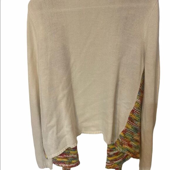 Tulle Open Sweater Tight knit Cream sides & back Colorful loose knit Front • Med - Picture 9 of 12